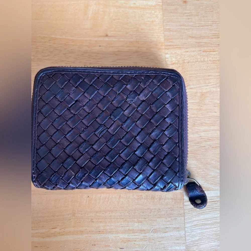 Marta Ponti Woven Dark Brown Leather Women's Wallet zip coin card wallet boho